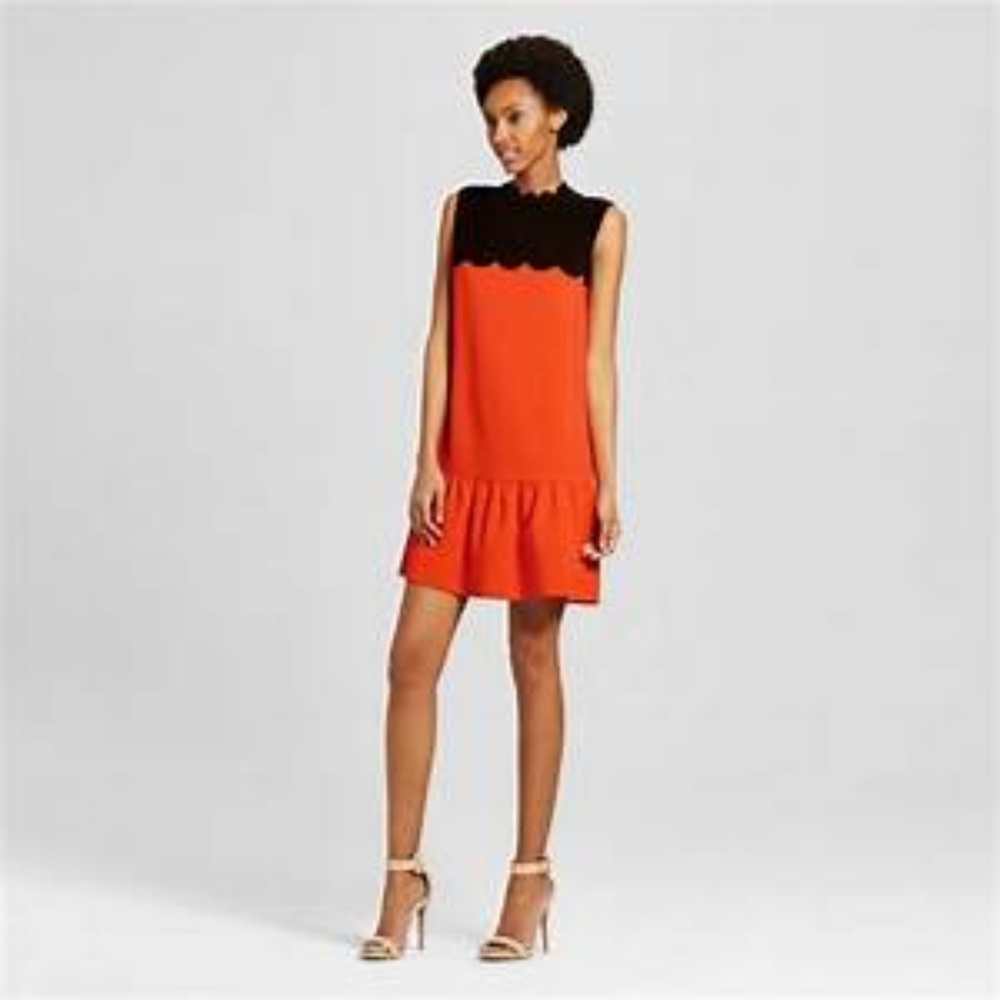 Victoria Beckham Orange Scalloped Dress